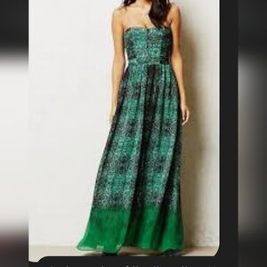 Anthropologie Strapless Dress in Black and Green